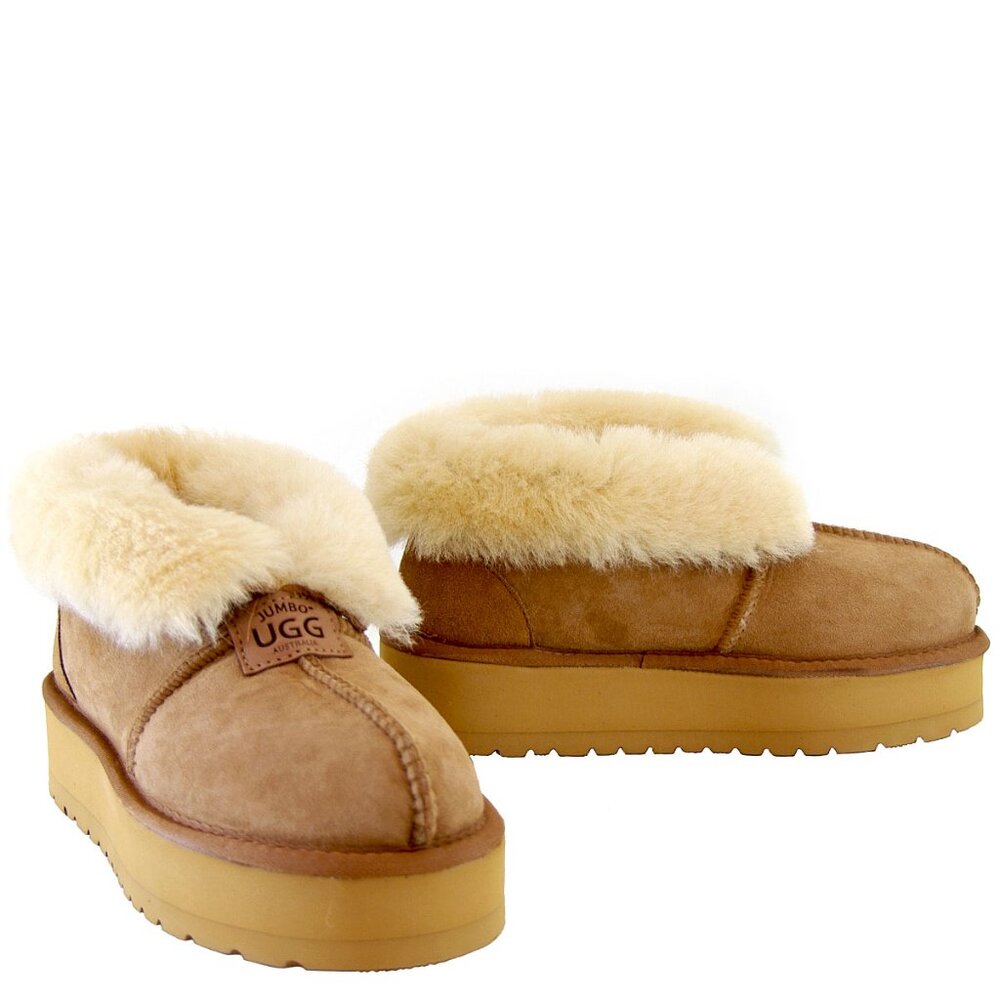 UGG Platform Aussie Sheepskin Slippers boots bootie REAL SHEARLING